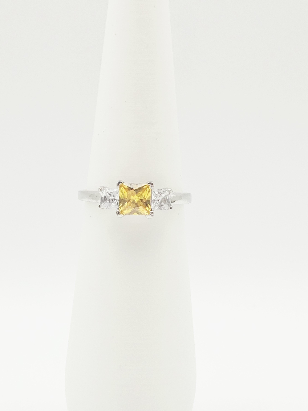 Yellow Princess-Cut Three-Stone Sterling Ring